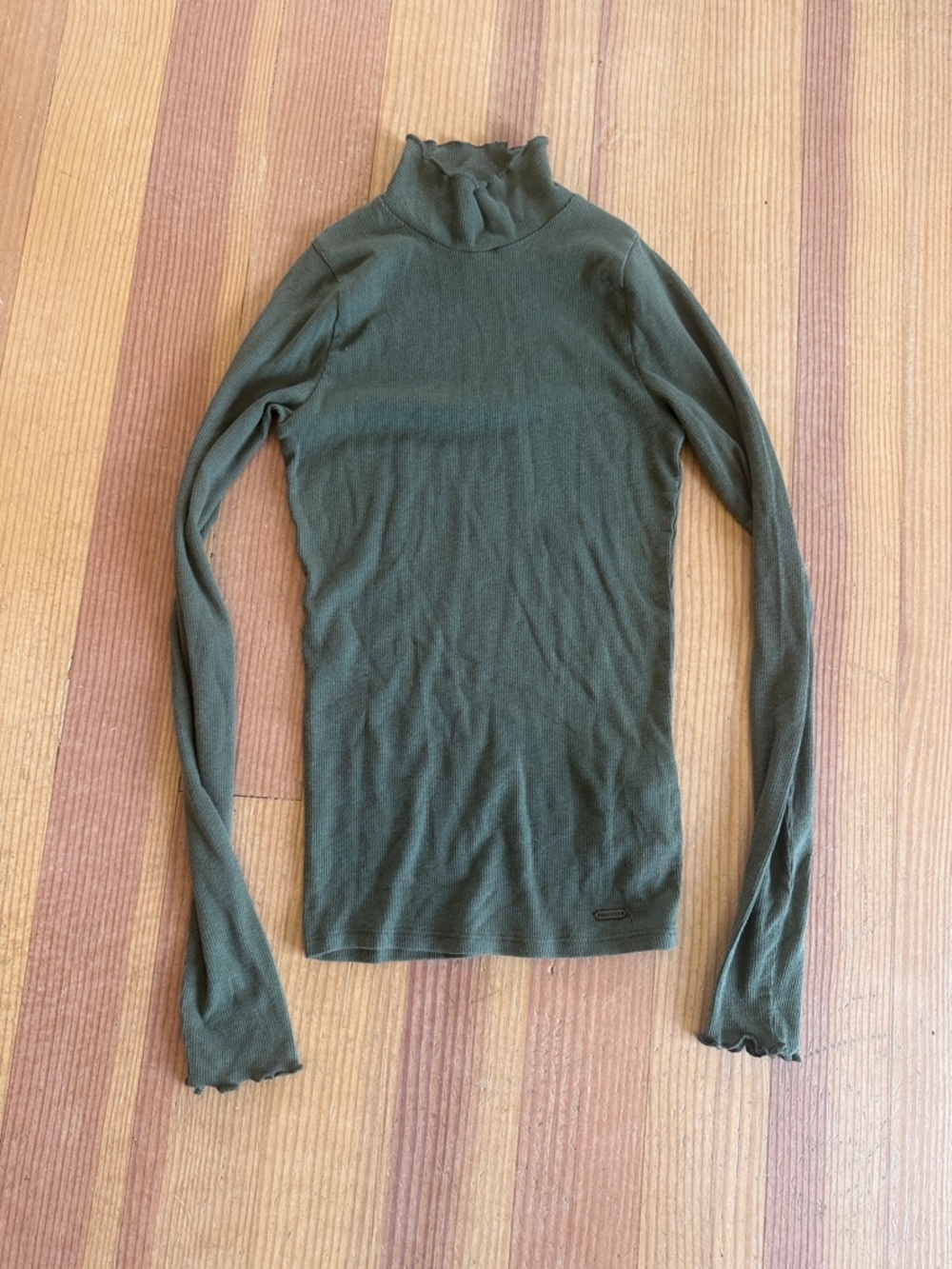 Hollister Olive Green Ribbed Mock Neck Long Sleeve Top